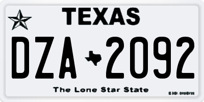 TX license plate DZA2092