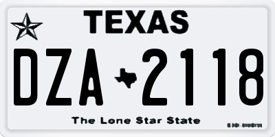 TX license plate DZA2118