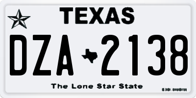 TX license plate DZA2138