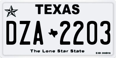 TX license plate DZA2203