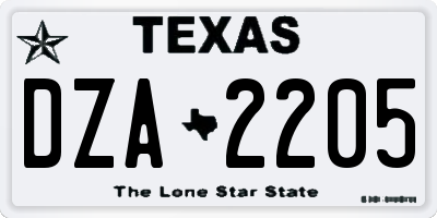 TX license plate DZA2205