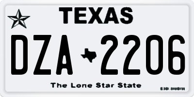 TX license plate DZA2206