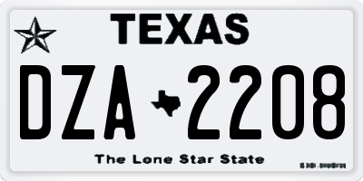 TX license plate DZA2208