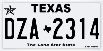 TX license plate DZA2314