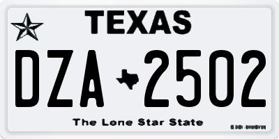 TX license plate DZA2502