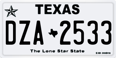 TX license plate DZA2533