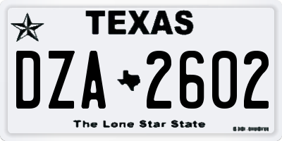 TX license plate DZA2602