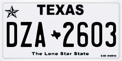 TX license plate DZA2603