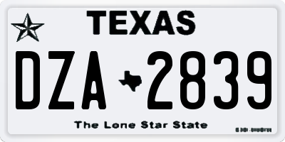 TX license plate DZA2839