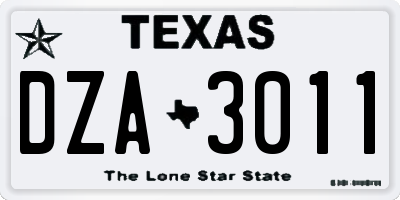 TX license plate DZA3011