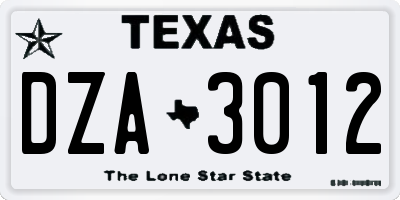 TX license plate DZA3012