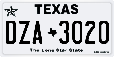 TX license plate DZA3020