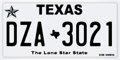 TX license plate DZA3021