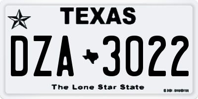 TX license plate DZA3022