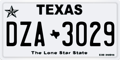 TX license plate DZA3029
