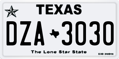 TX license plate DZA3030
