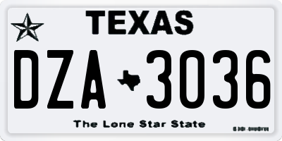 TX license plate DZA3036
