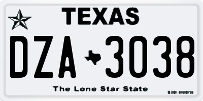 TX license plate DZA3038