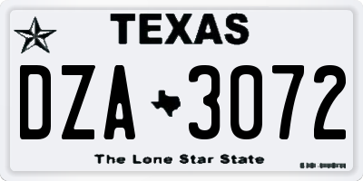TX license plate DZA3072