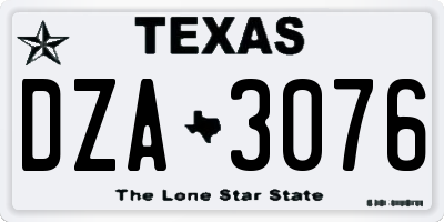 TX license plate DZA3076