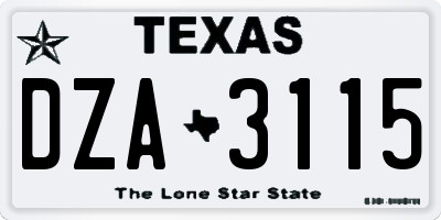TX license plate DZA3115