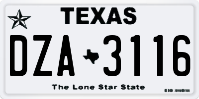 TX license plate DZA3116
