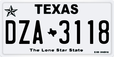 TX license plate DZA3118