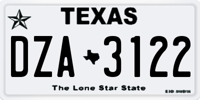 TX license plate DZA3122