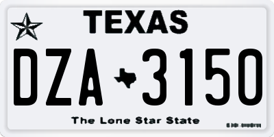 TX license plate DZA3150