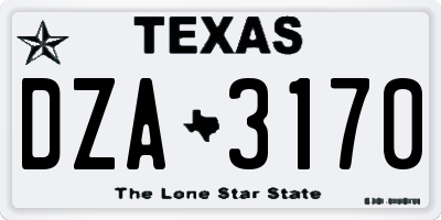 TX license plate DZA3170