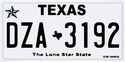 TX license plate DZA3192