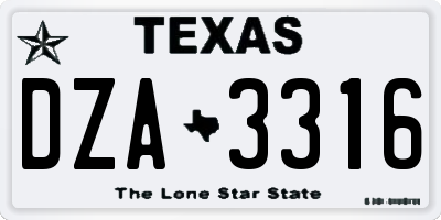 TX license plate DZA3316