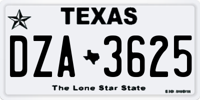TX license plate DZA3625