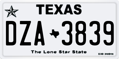 TX license plate DZA3839