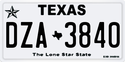 TX license plate DZA3840