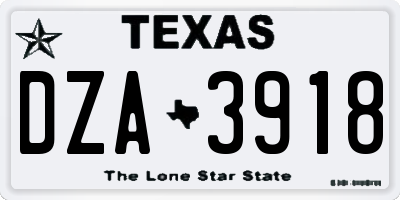 TX license plate DZA3918