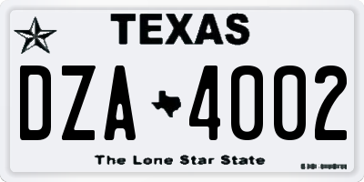 TX license plate DZA4002