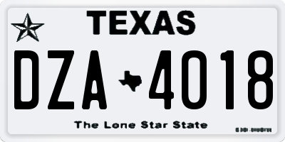 TX license plate DZA4018