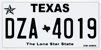 TX license plate DZA4019