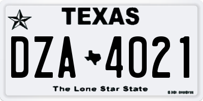 TX license plate DZA4021