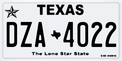 TX license plate DZA4022