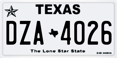 TX license plate DZA4026