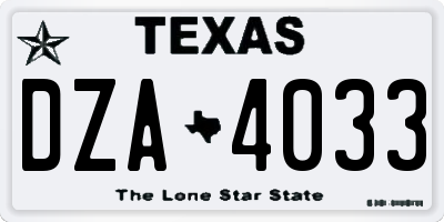 TX license plate DZA4033