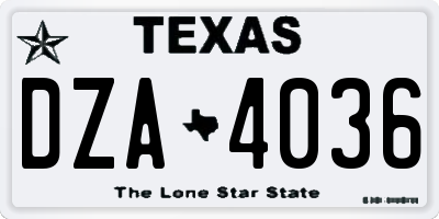 TX license plate DZA4036
