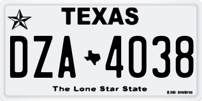 TX license plate DZA4038