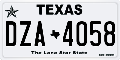 TX license plate DZA4058