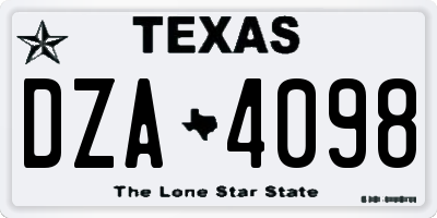 TX license plate DZA4098