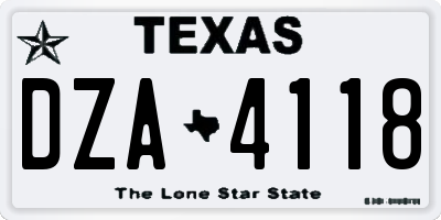 TX license plate DZA4118
