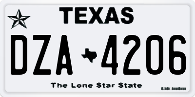 TX license plate DZA4206