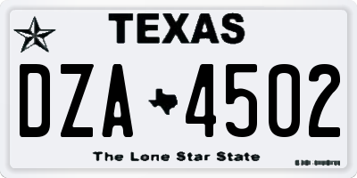TX license plate DZA4502